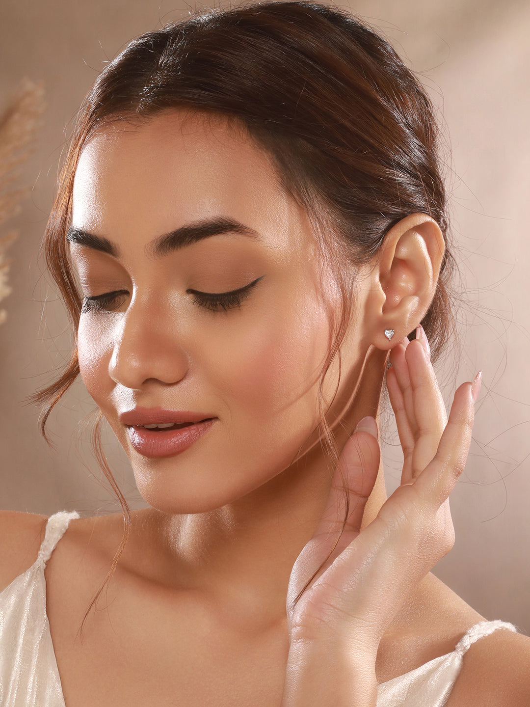 925 Sterling Silver 4 mm Stones  Zircon Studded Solitaire Heart Studds Minimal Earrings